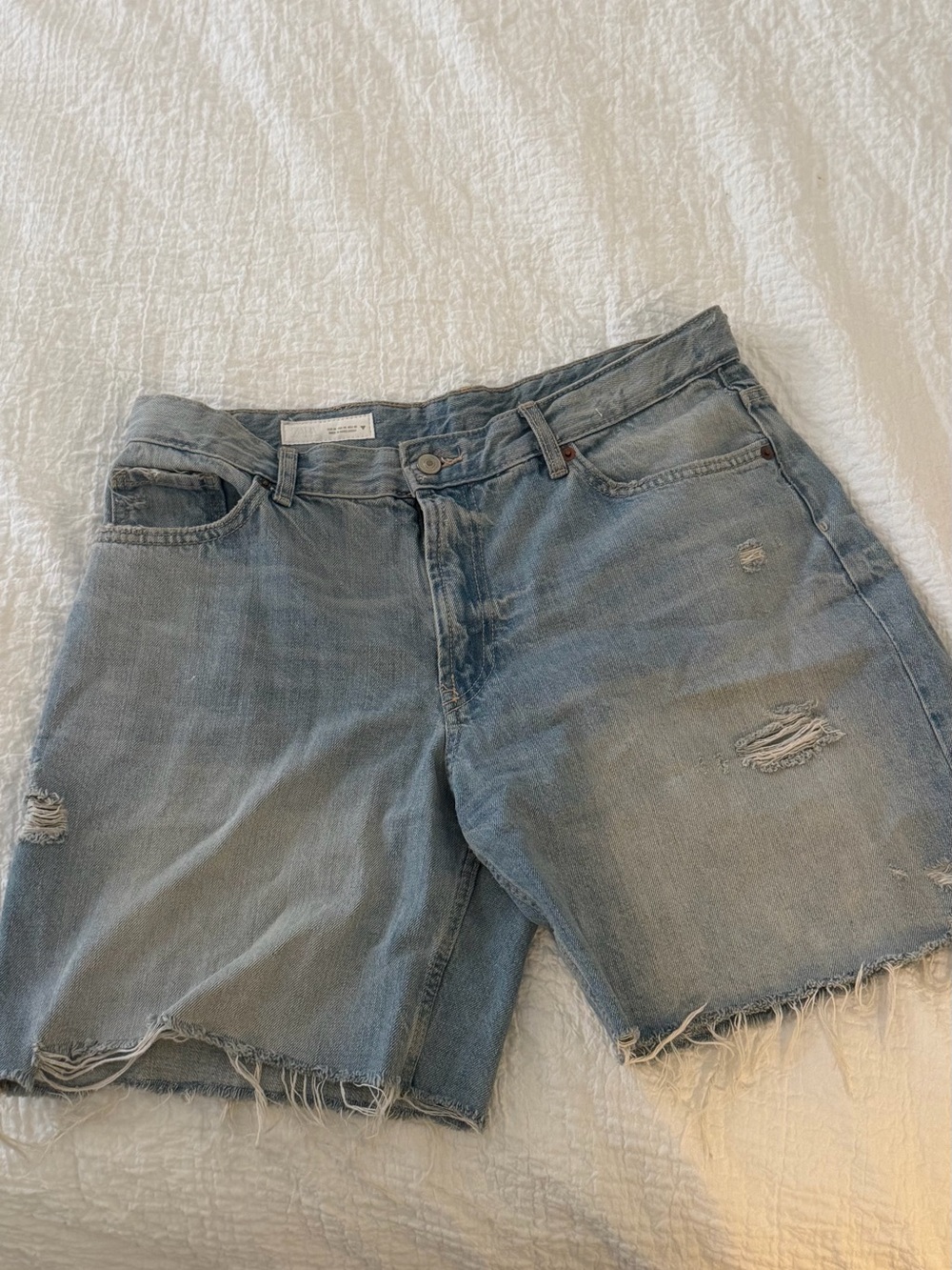 Zara Light Blue Distressed Denim Bermudas